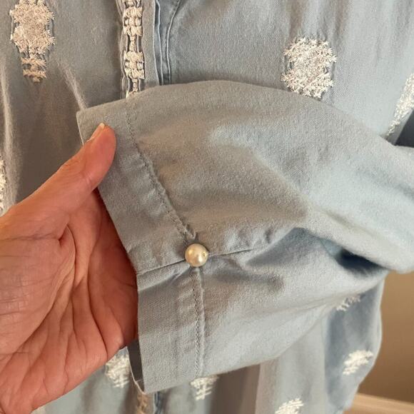 Khaadi Cotton Light Blue Embroidered Button Down 3/4 Sleeve Shirt Size 10 - Picture 5 of 11